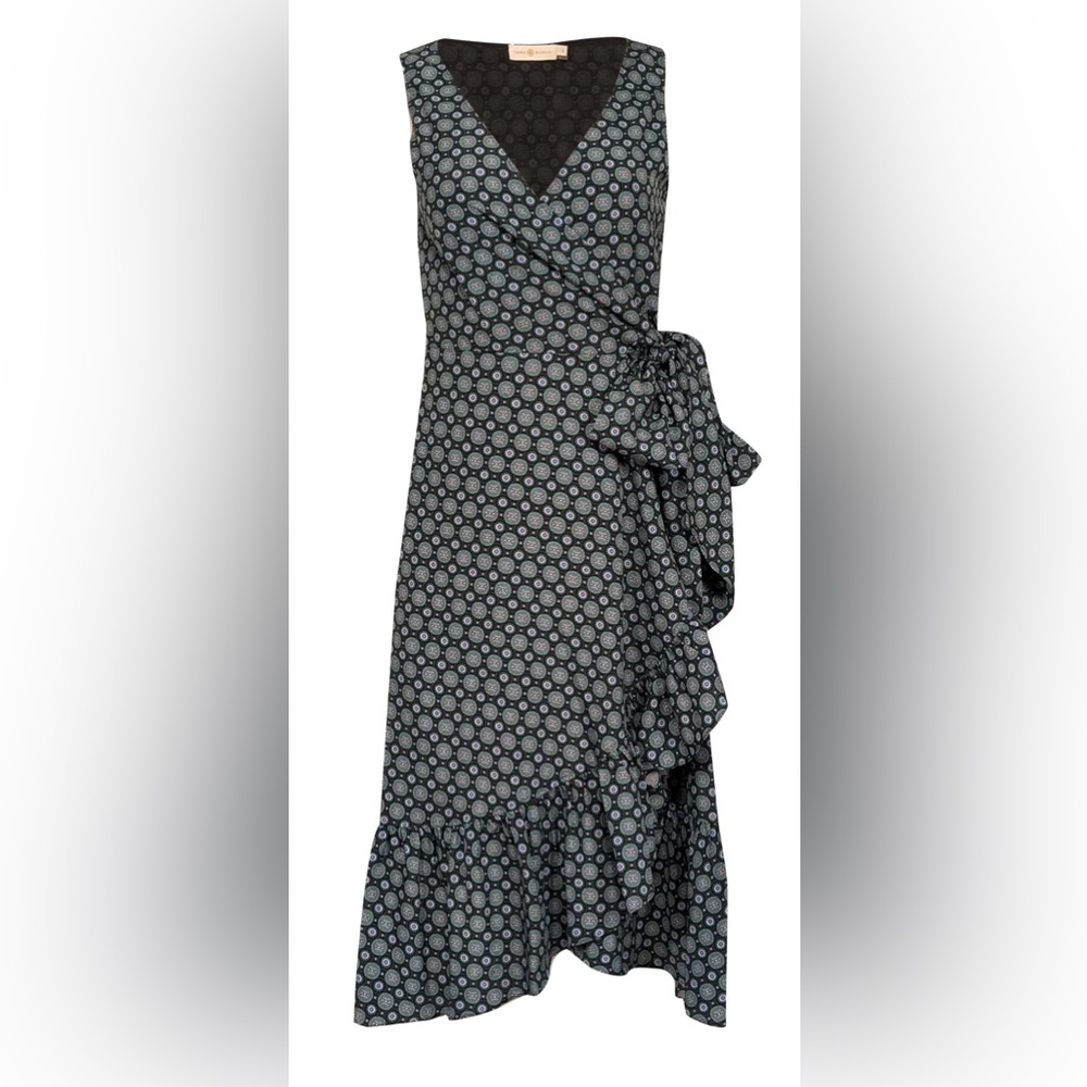 Tory Burch Medallion Print Ruffled Wrap Dress, Size 12